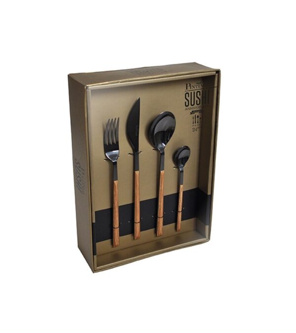 Servizio Posate 24 Pezzi Sushi Queen PVD Black e Teak Per 6 Persone